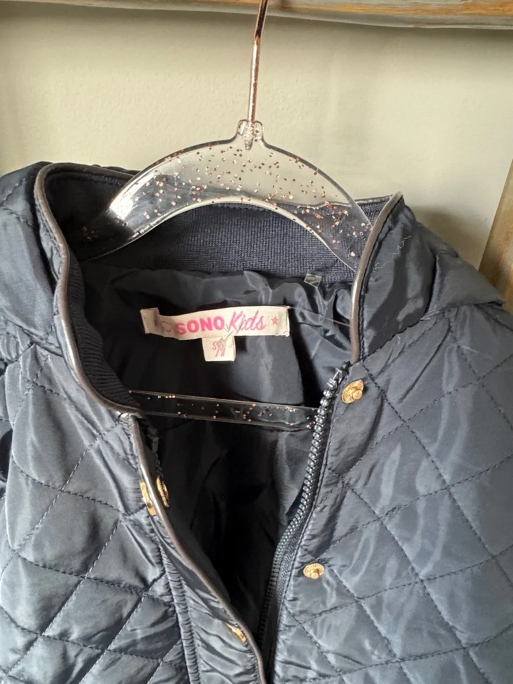 Kids Quilted Hooded Jacket - Navy